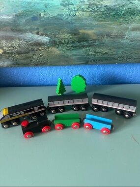 2 Vintage Brio Wooden Train  Wooden Trains each with 3 pieces